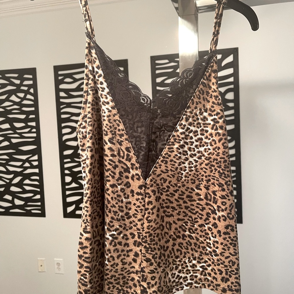 VICI Beige and Black Leopard Print Lace Tank Top